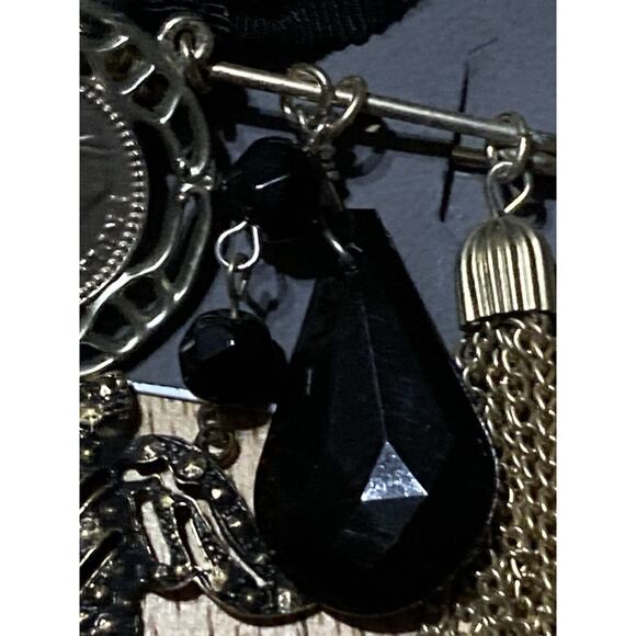 EXPRESS Brushed Gold Tone Dangle Brooch Charm Tassels Bird Napoleon Coin - Picture 4 of 5